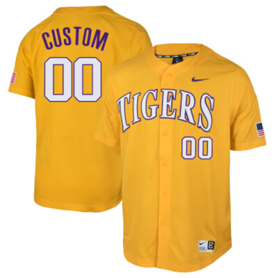 Custom LSU Tigers Baseball Gold Pinstripe Game Jersey - All Stitched