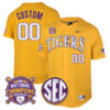 Custom LSU Tigers Baseball 2023 National Champions Gold Pinstripe Game Jersey - All Stitched