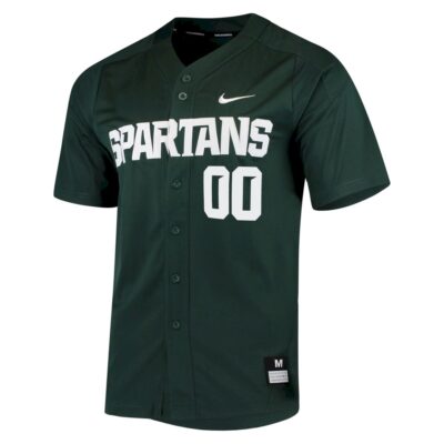 Alternative view of Custom Michigan State Spartans Baseball Green Game Jersey - All Stitched
