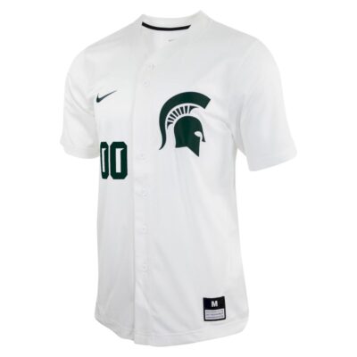 Alternative view of Custom Michigan State Spartans Baseball White Game Jersey - All Stitched