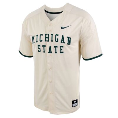 Alternative view of Custom Michigan State Spartans Baseball Natural Game Jersey - All Stitched
