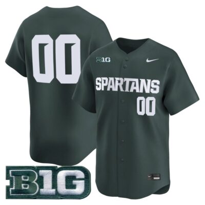 Custom Michigan State Spartans Baseball Green Limited Jersey w/ B1G Patch - All Stitched