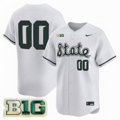 Custom Michigan State Spartans Baseball White Limited Jersey w/ B1G Patch - All Stitched