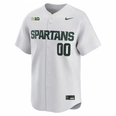 Alternative view of Custom Michigan State Spartans Baseball White Limited Jersey w/ B1G Patch - All Stitched