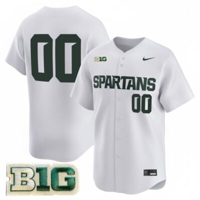 Custom Michigan State Spartans Baseball White Alternate Limited Jersey w/ B1G Patch - All Stitched