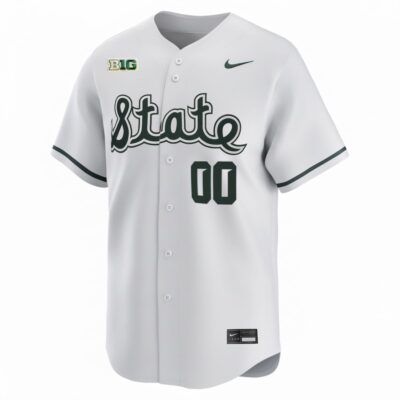 Alternative view of Custom Michigan State Spartans Baseball White Alternate Limited Jersey w/ B1G Patch - All Stitched