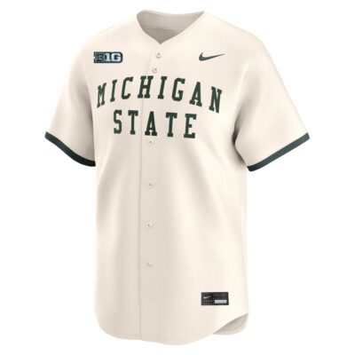 Alternative view of Custom Michigan State Spartans Baseball Natural Limited Jersey w/ B1G Patch - All Stitched