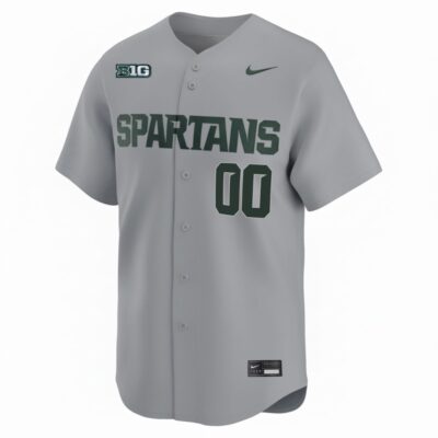 Alternative view of Custom Michigan State Spartans Baseball Grey Limited Jersey w/ B1G Patch - All Stitched