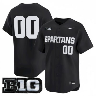 Custom Michigan State Spartans Baseball Black Limited Jersey w/ B1G Patch - All Stitched