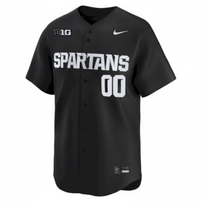 Alternative view of Custom Michigan State Spartans Baseball Black Limited Jersey w/ B1G Patch - All Stitched
