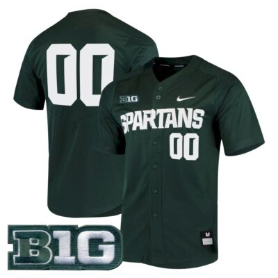 Custom Michigan State Spartans Baseball Green Game Jersey w/ B1G Patch - All Stitched