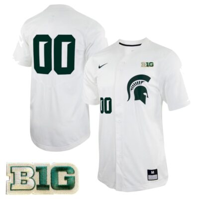 Custom Michigan State Spartans Baseball White Game Jersey w/ B1G Patch - All Stitched