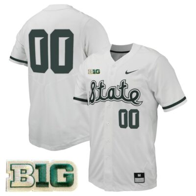 Custom Michigan State Spartans Baseball Alternate White Game Jersey w/ B1G Patch - All Stitched