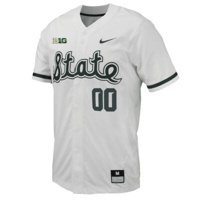 Alternative view of Custom Michigan State Spartans Baseball Alternate White Game Jersey w/ B1G Patch - All Stitched