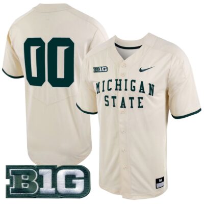 Custom Michigan State Spartans Baseball Natural Game Jersey w/ B1G Patch - All Stitched