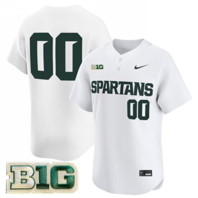 Custom Michigan State Spartans Baseball White Two Button Limited Jersey w/ B1G Patch - All Stitched