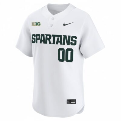 Alternative view of Custom Michigan State Spartans Baseball White Two Button Limited Jersey w/ B1G Patch - All Stitched
