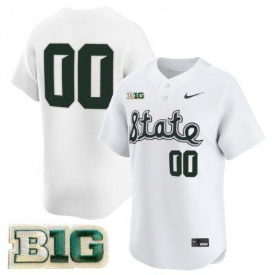 Custom Michigan State Spartans Baseball Alternate White Two Button Limited Jersey w/ B1G Patch - All Stitched