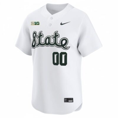 Alternative view of Custom Michigan State Spartans Baseball Alternate White Two Button Limited Jersey w/ B1G Patch - All Stitched