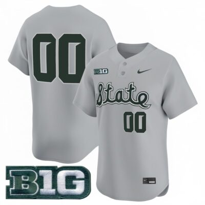 Custom Michigan State Spartans Baseball Grey Two Button Limited Jersey w/ B1G Patch - All Stitched