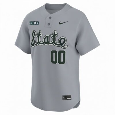 Alternative view of Custom Michigan State Spartans Baseball Grey Two Button Limited Jersey w/ B1G Patch - All Stitched