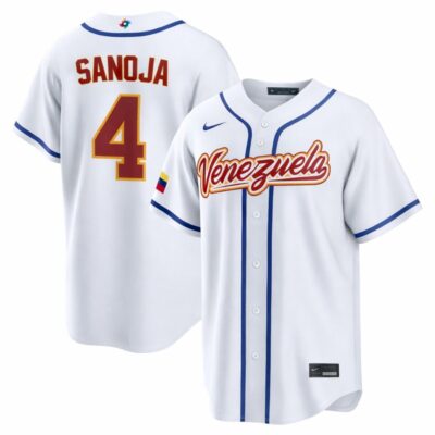 Javier Sanoja Venezuela Baseball 2026 World Baseball Classic White Home Jersey – All Stitched
