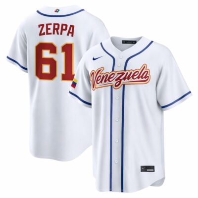Ángel Zerpa Venezuela Baseball 2026 World Baseball Classic White Home Jersey – All Stitched