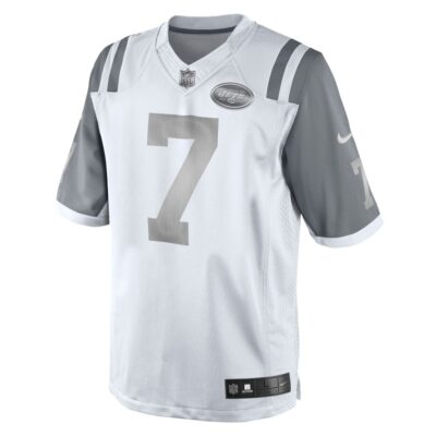 Alternative view of Geno Smith New York Jets White Platinum Jersey - All Stitched