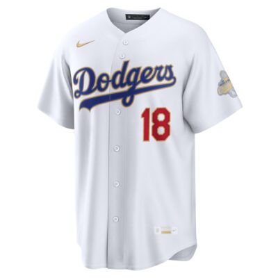 Alternative view of Yoshinobu Yamamoto Los Angeles Dodgers White 2026 Gold Collection Jersey - All Stitched