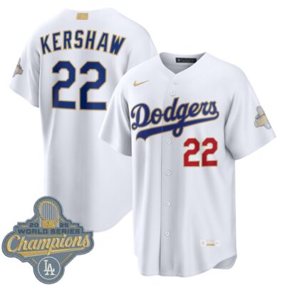 Clayton Kershaw Los Angeles Dodgers White 2026 Gold Collection Jersey - All Stitched