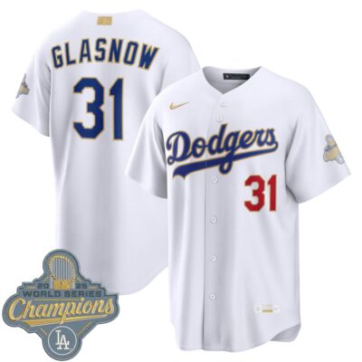 Tyler Glasnow Los Angeles Dodgers White 2026 Gold Collection Jersey - All Stitched