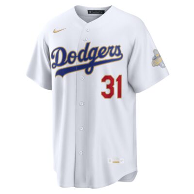 Alternative view of Tyler Glasnow Los Angeles Dodgers White 2026 Gold Collection Jersey - All Stitched