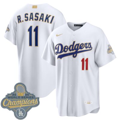 Roki Sasaki Los Angeles Dodgers White 2026 Gold Collection Jersey - All Stitched