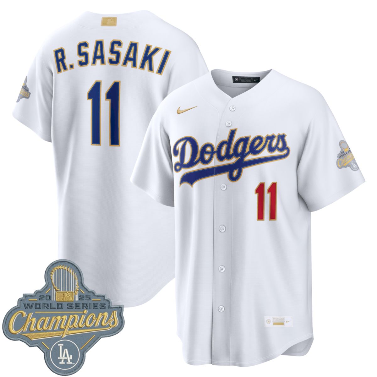 Roki Sasaki Los Angeles Dodgers White 2026 Gold Collection Jersey - All Stitched