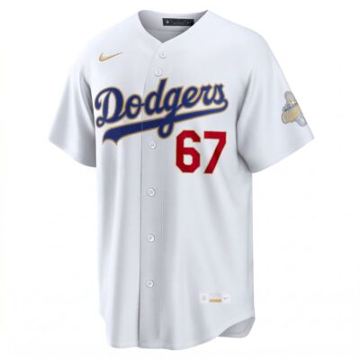 Alternative view of Vin Scully Los Angeles Dodgers White 2026 Gold Collection Jersey - All Stitched