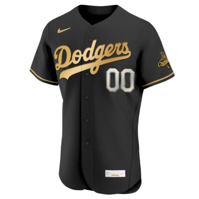 Alternative view of Custom Los Angeles Dodgers Black Gold 2026 Gold Collection Limited Jersey - All Stitched