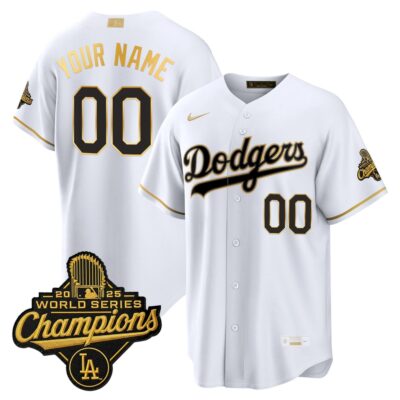 Custom Los Angeles Dodgers White Gold 2026 Gold Collection Jersey - All Stitched