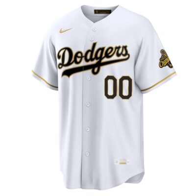 Alternative view of Custom Los Angeles Dodgers White Gold 2026 Gold Collection Jersey - All Stitched