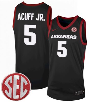 Darius Acuff Jr. Arkansas Razorbacks Basketball Black Game Jersey w/ SEC Patch - All Stitched