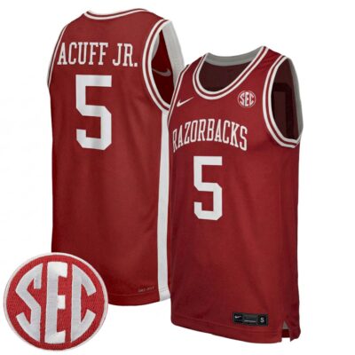 Darius Acuff Jr. Arkansas Razorbacks Basketball Cardinal Throwback Jersey w/ SEC Patch - All Stitched