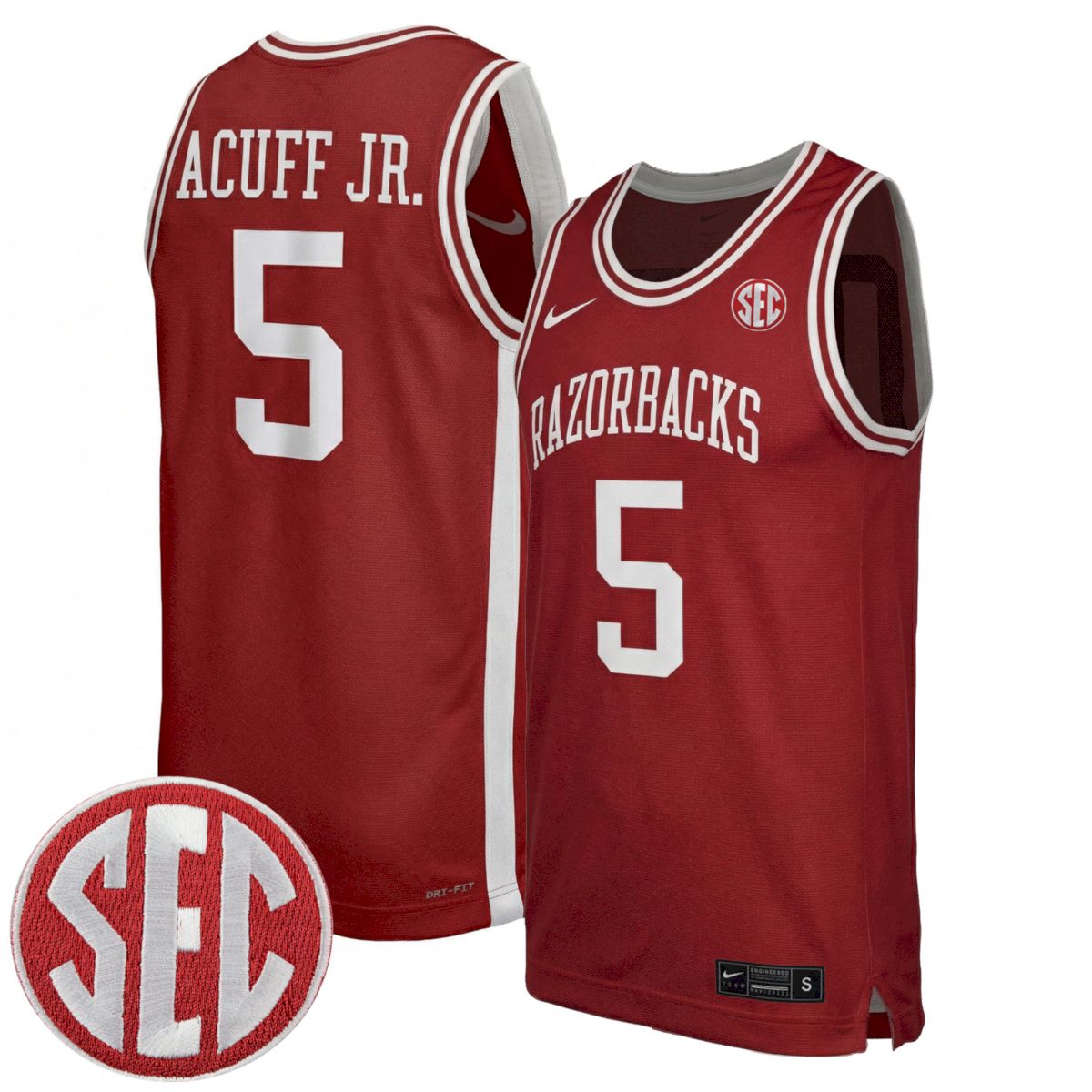 Darius Acuff Jr. Arkansas Razorbacks Basketball Cardinal Throwback Jersey w/ SEC Patch - All Stitched