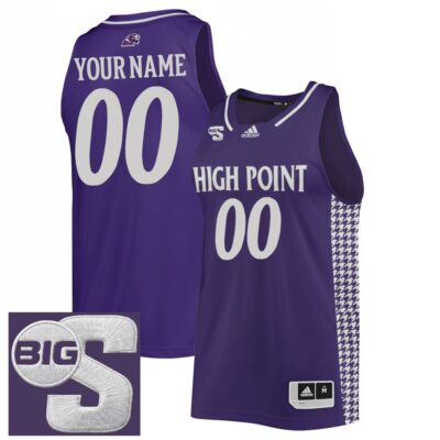 Custom High Point Panthers Basketball Purple Game Jersey w/ Big South Patch - All Stitched