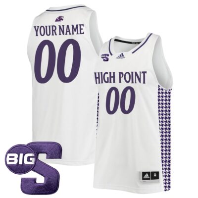 Custom High Point Panthers Basketball White Game Jersey w/ Big South Patch - All Stitched