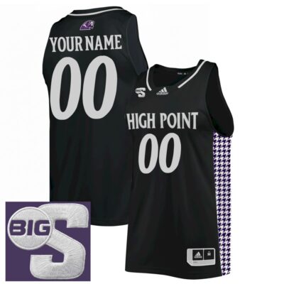 Custom High Point Panthers Basketball Black Game Jersey w/ Big South Patch - All Stitched