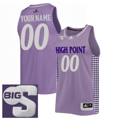 Custom High Point Panthers Basketball Lavender Game Jersey w/ Big South Patch - All Stitched
