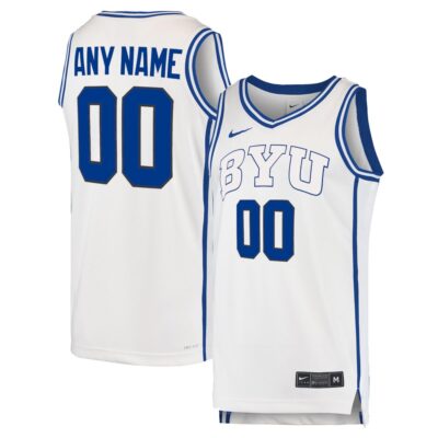 Custom BYU Cougars Basketball White Away Game Jersey - All Stitched