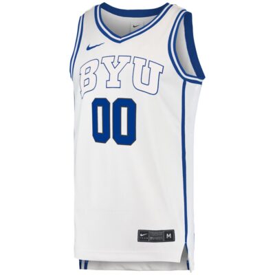 Alternative view of Custom BYU Cougars Basketball White Away Game Jersey - All Stitched