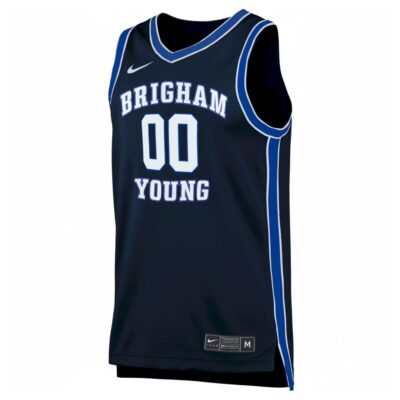 Alternative view of Custom BYU Cougars Basketball Navy Alternate Game Jersey - All Stitched