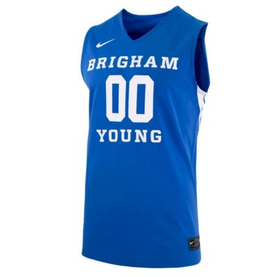 Alternative view of Custom BYU Cougars Basketball Royal Blue Jersey - All Stitched