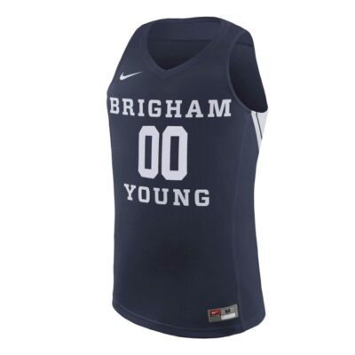 Alternative view of Custom BYU Cougars Basketball Navy Jersey - All Stitched